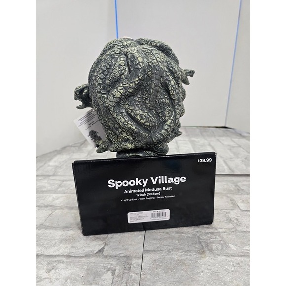 Halloween Animated Medusa Bust Spooky Village 12" Light Up Eyes Water Fogging - Picture 7 of 9